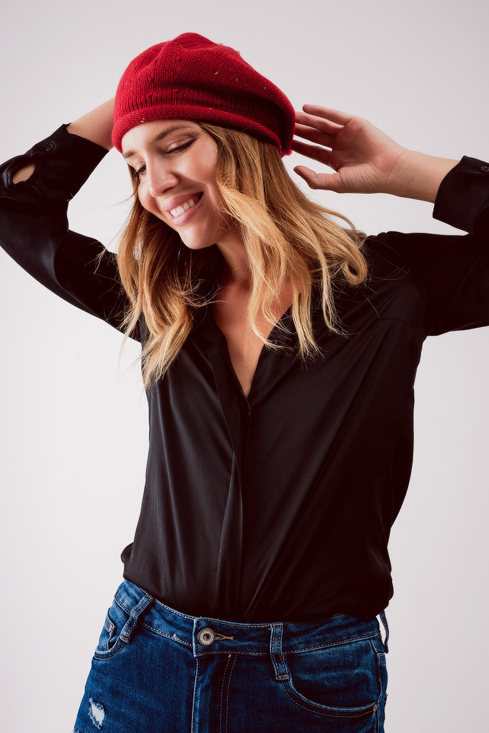 Satin shirt in black