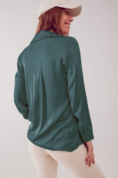 Satin shirt in green