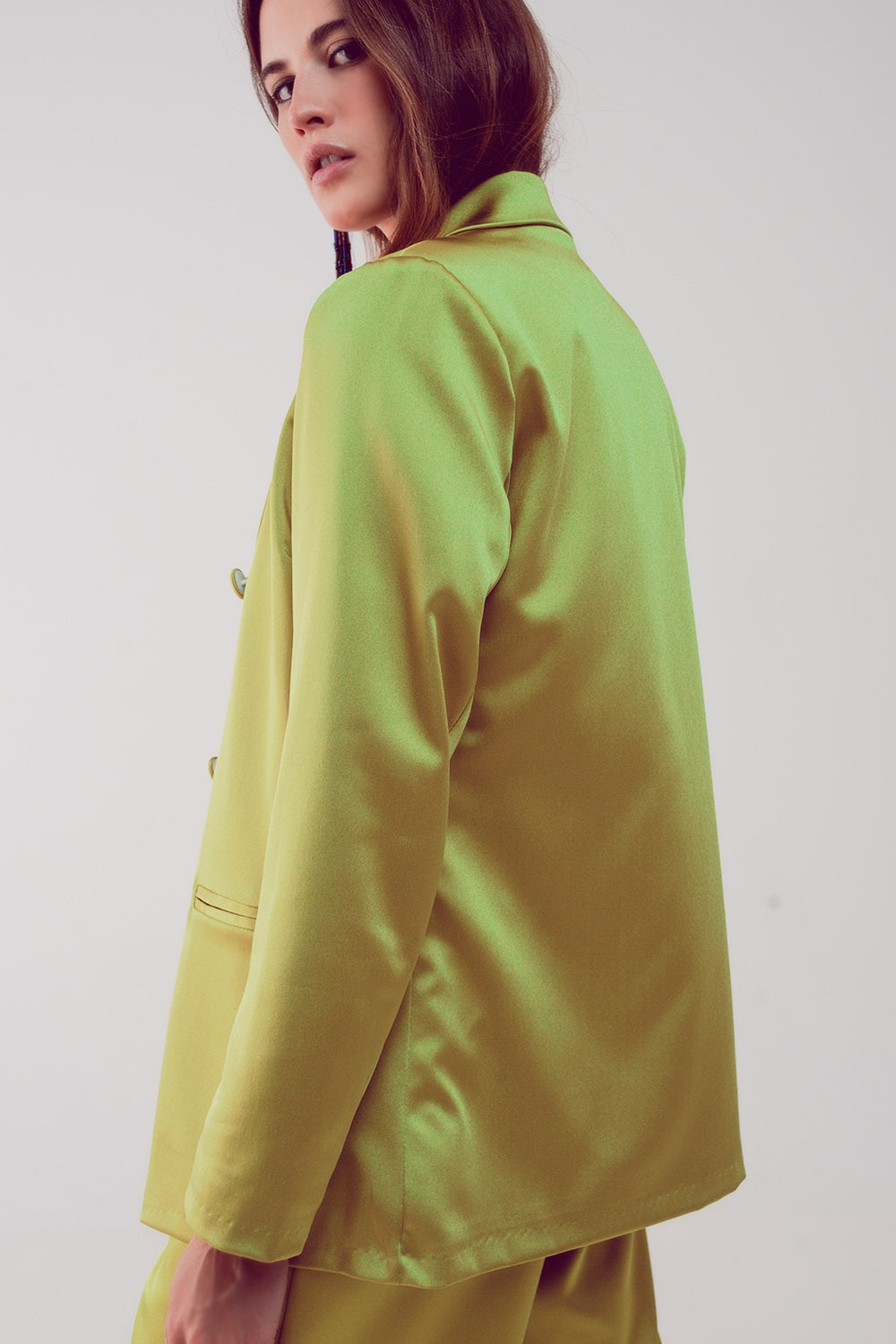 Satin tailored double breast blazer in lime