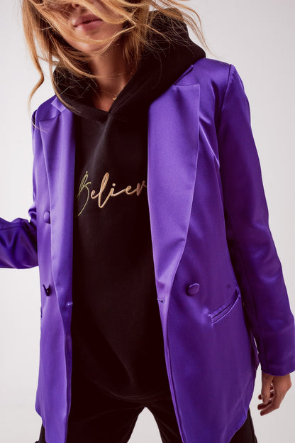 Satin tailored double breast blazer in purple