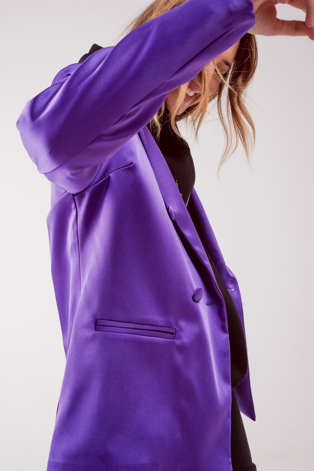 Satin tailored double breast blazer in purple
