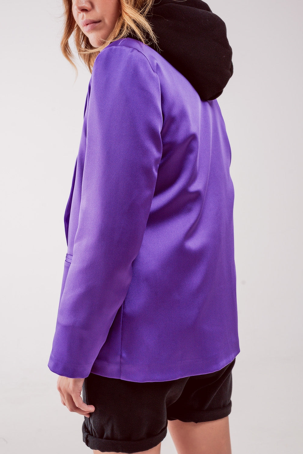 Satin tailored double breast blazer in purple