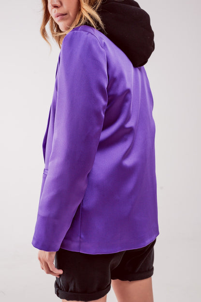 Satin tailored double breast blazer in purple