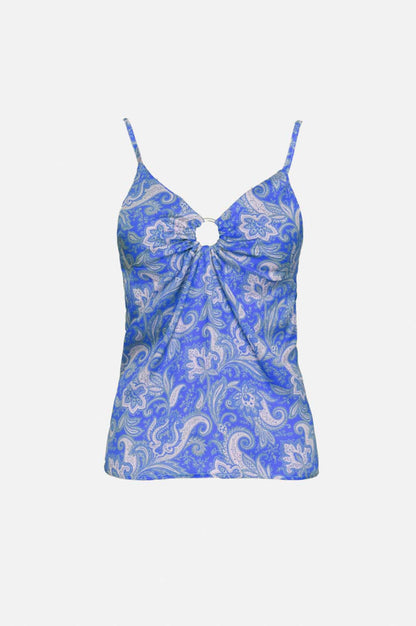 Q2 Satin top in paisley print print in blue