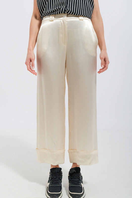 Q2 Satin wide leg suit Pants in cream