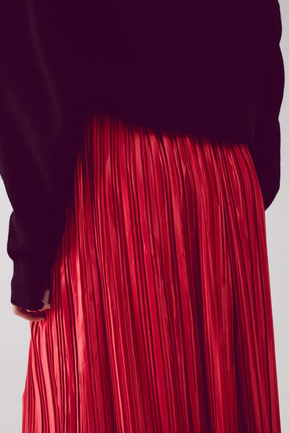 Shiny rust pleated midi skirt