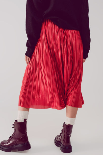 Shiny rust pleated midi skirt