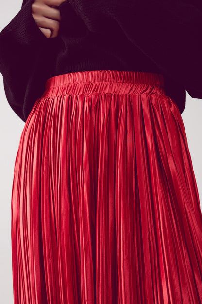 Shiny rust pleated midi skirt
