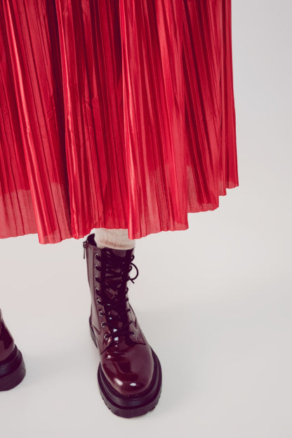 Shiny rust pleated midi skirt
