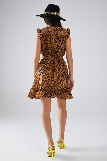 Short Leopard Print Dress With Cinched-In Waist