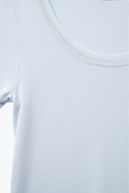 Short Sleeve sweater In baby blue With Silver Seam at Round Neck