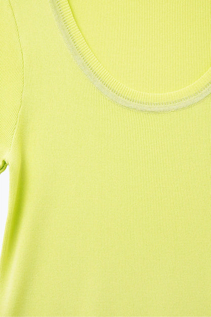 Short Sleeve sweater In yellow With Silver Seam at Round Neck