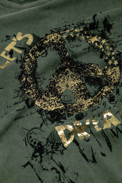 Short Sleeve T-shirt With Graphic Peace Sign Design At The Front In Khaki
