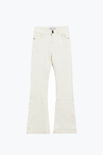Skinny Flared Jeans With Double Button Detail in White