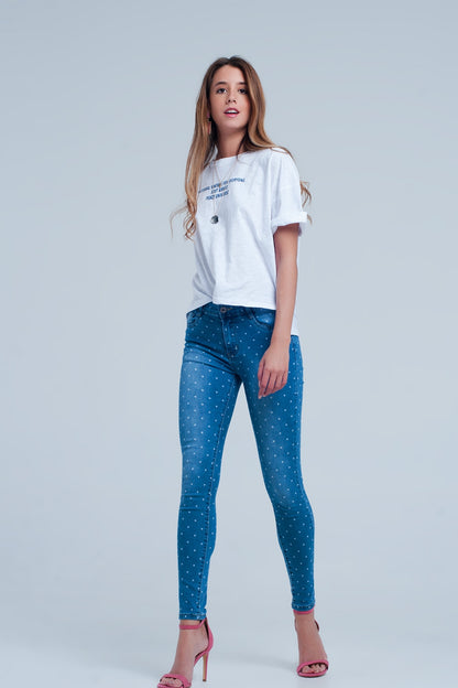 Skinny jeans in polka dot print