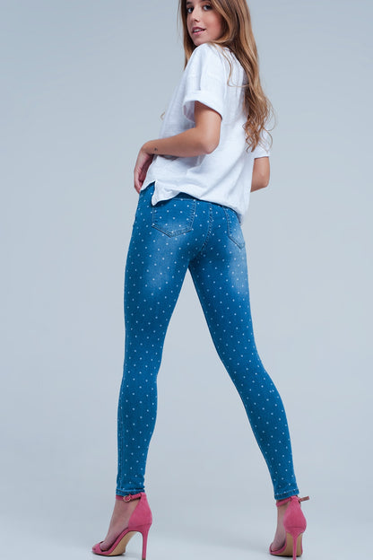 Skinny jeans in polka dot print