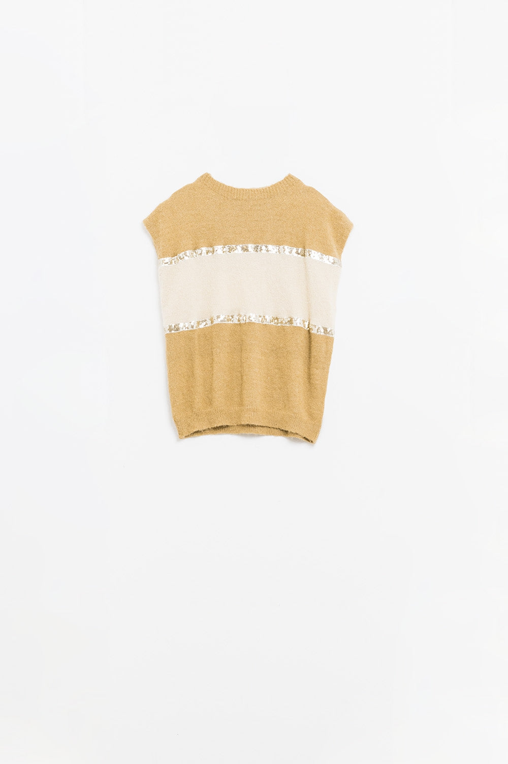 Sleeveless beige sweater with sequin detail