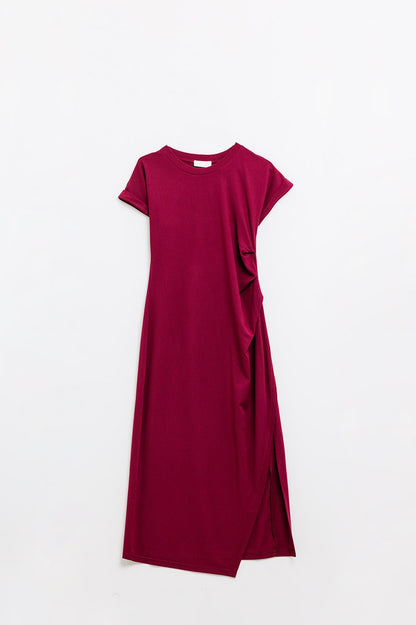 Sleeveless burgundy stretch tencel dress