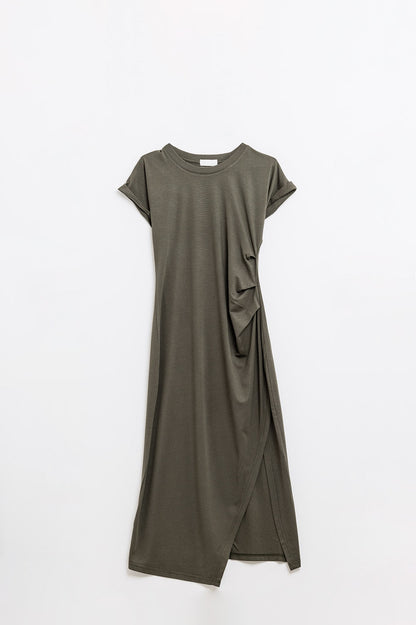 Sleeveless khaki stretch tencel dress