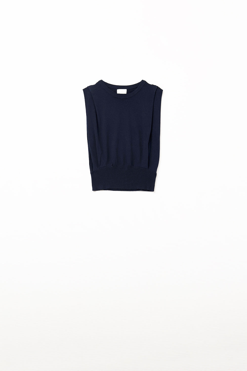 Sleeveless Knited Top With Shoulder Drape in Navy