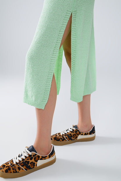 Sleeveless knitted Maxi Green Dress With Side Slit