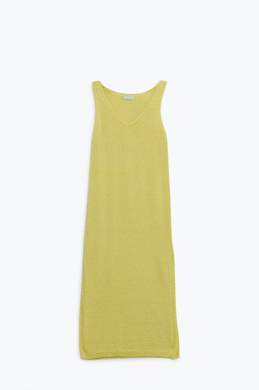 Q2 Sleeveless Maxi yellow Dress With Side Slit