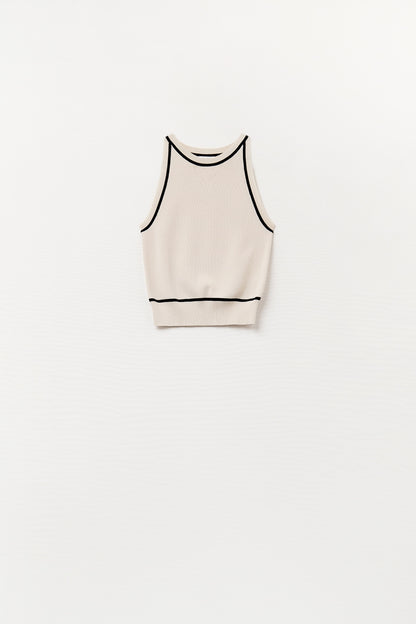 Sleeveless Sweater In Beige Featuring detail Black Lines