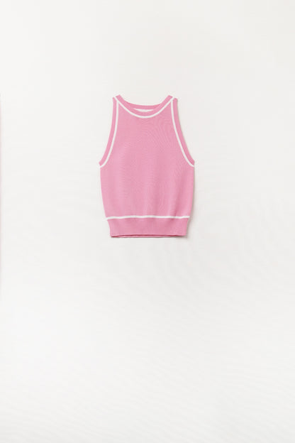 Q2 Sleeveless Sweater In Pink Featuring detail White Lines