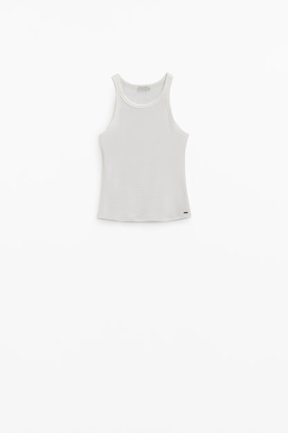 Sleeveless White Top With Ribbed Details