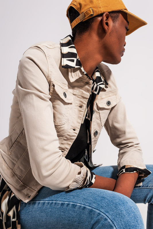 Q2 Slim denim trucker jacket in beige