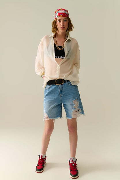 Soft beige chiffon blouse with glitter detail