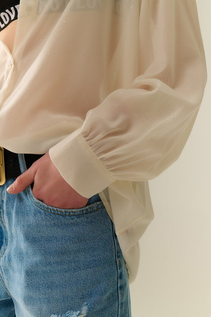 Soft beige chiffon blouse with glitter detail