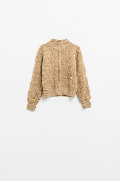 Soft chunky knit bomber jacket in camel color