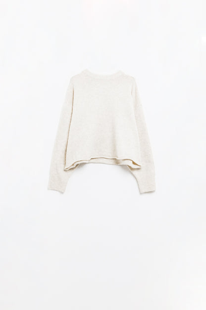 Q2 Soft knit beige jumper with balloon sleeves