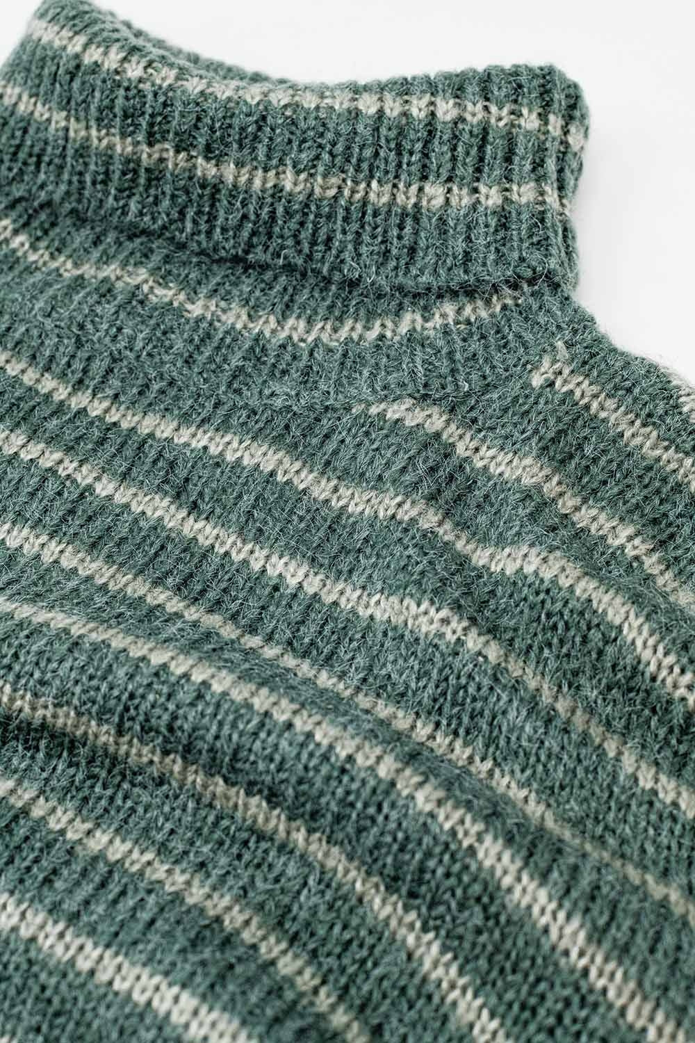 soft knit striped turtleneck sweater in green