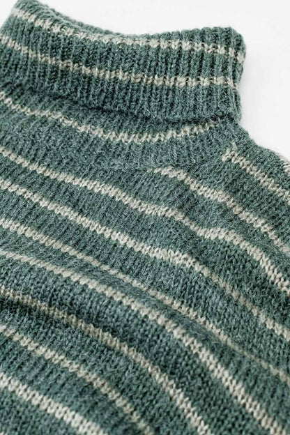 soft knit striped turtleneck sweater in green