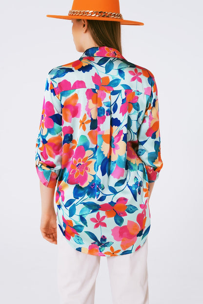 soft satin blouse with flower print