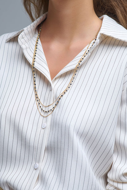 Sophisticated Pinstripe Cream-Striped High-Neck Shirt