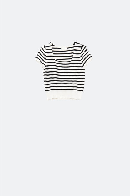 Square neck Stripped Sweater in Black and White