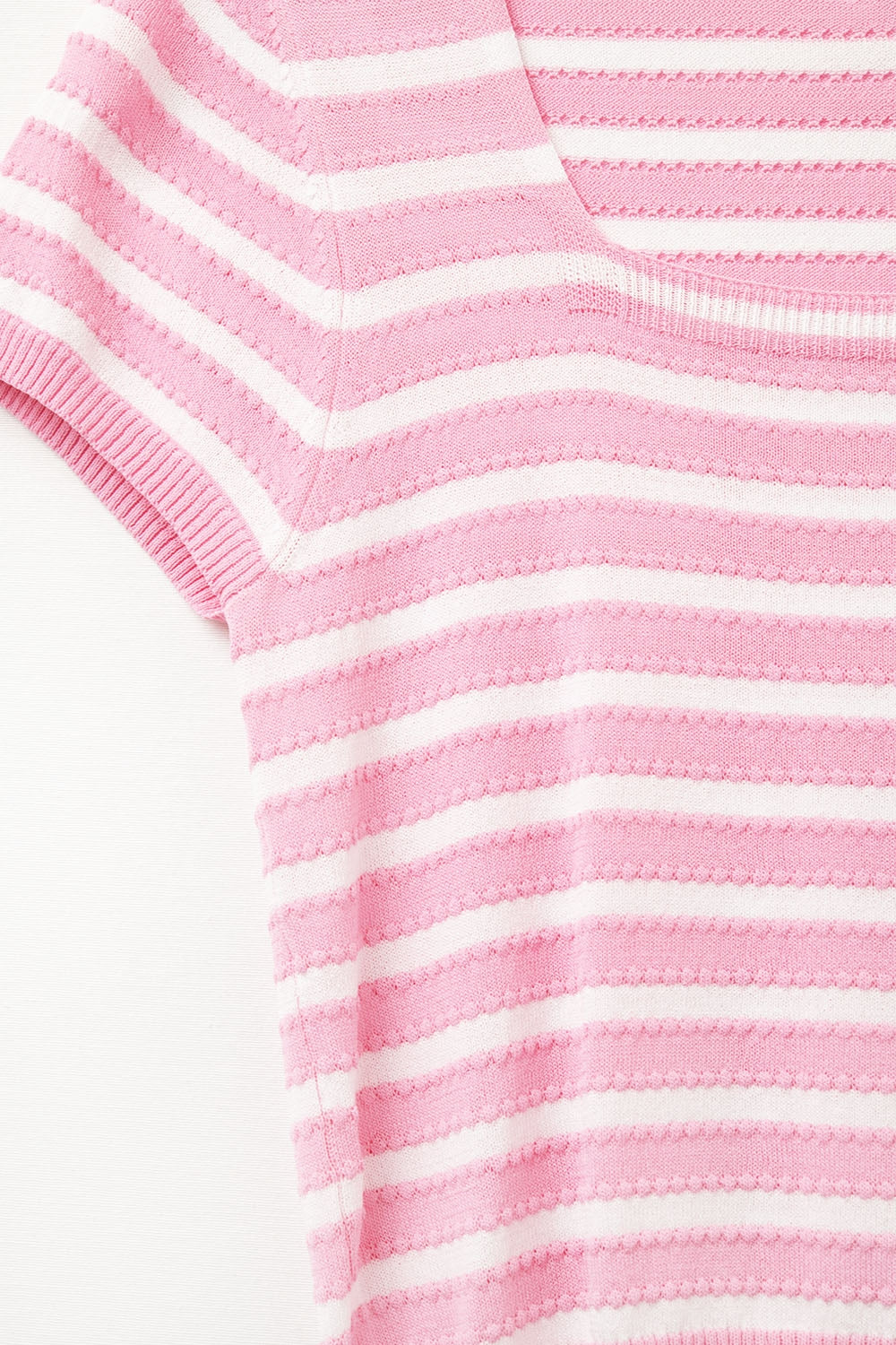Square neck Stripped Sweater in Pink and White