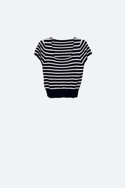 Square neck Stripped Sweater in White and Black