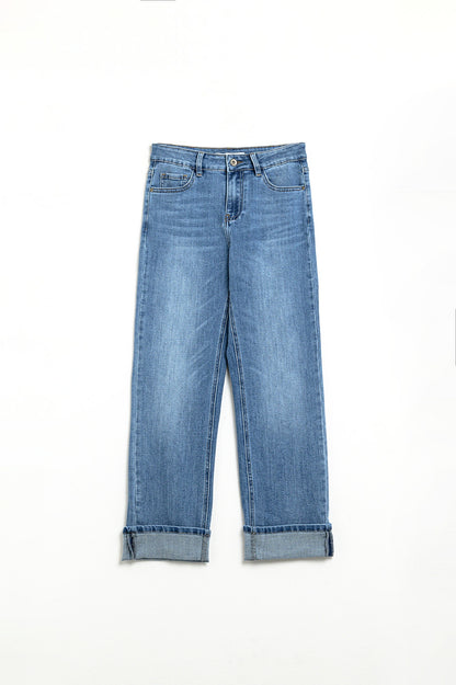 Straight Hem denim Elastic jeans in Medium Wash