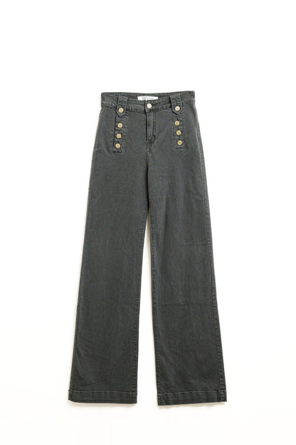 Straight Jeans With Gold Buttons At the Side in dark grey