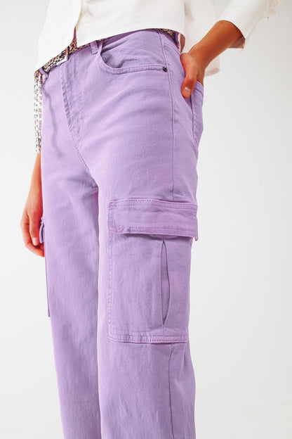 Straight Leg Cargo Jeans in Purple