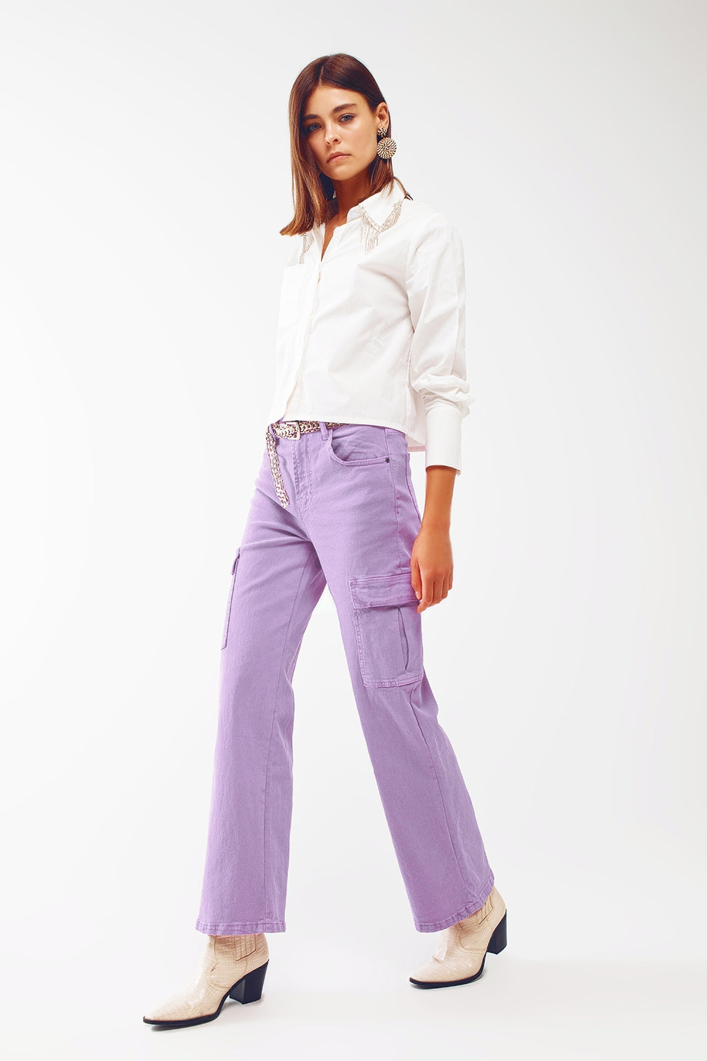 Straight Leg Cargo Jeans in Purple