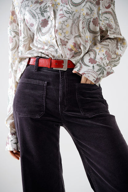 Straight Leg Corduroy Jeans in dark grey with pockets