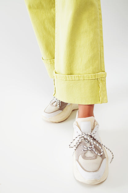 Straight Leg Jeans with Cropped Hem in Lime Green
