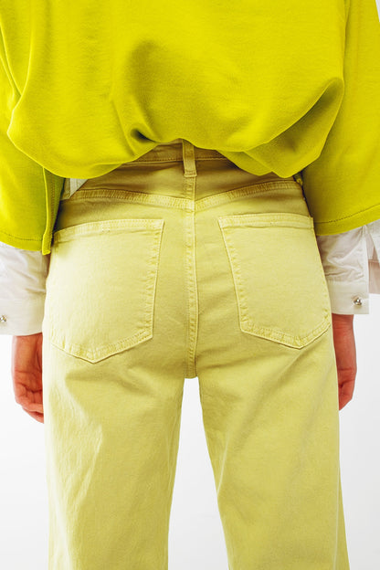 Straight Leg Jeans with Cropped Hem in Lime Green