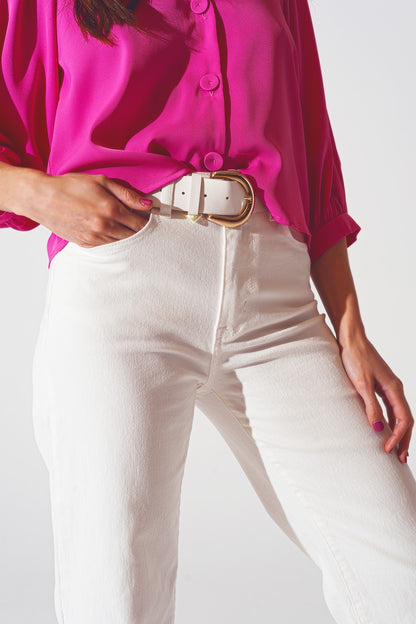 Straight Leg Jeans with Cropped Hem in White