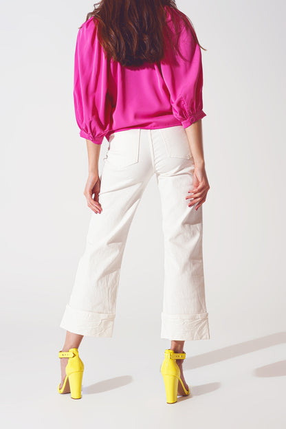 Straight Leg Jeans with Cropped Hem in White